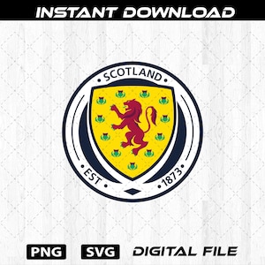 May include: A digital file featuring the Scotland emblem. The emblem is a circular design with a yellow shield at the center, displaying a red lion rampant. The text "SCOTLAND" and "EST. 1873" are included.