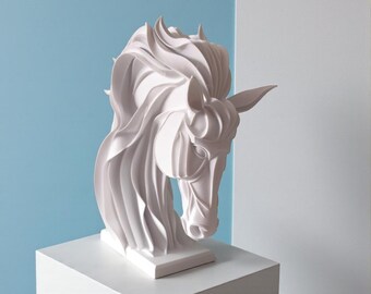3D Printed Horse Bust Sculpture - Minimalist Modern Art - High-Density PLA Decorative Figure for Home & Office - 18 cm / 7 inches