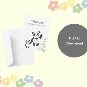 Merci, merci de m'avoir aidé à faire pousser un panda, cadeau de remerciement pour le professeur, carte de professeur imprimable, carte de remerciement animal mignon