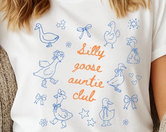 Camiseta de tía Silly Goose: Regalo para tía con colores reconfortantes, revelación de embarazo