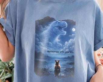Camiseta "Recuerda quién eres", divertida camiseta con meme de broma sobre la evolución, camiseta de dinosaurio conejo