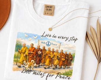 Peace Walking Monk & Aloka Dog Minimalist Zen Art Shirt, Walk For Peace Zen Meditation Shirt