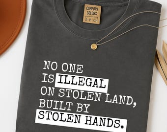 Niemand is illegaal op gestolen land gebouwd door gestolen handen Shirt, comfortkleuren anti-troefshirt, Indiaans shirt, pro-immigratieshirt