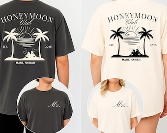 Custom Mr en Mrs Comfort Colors-shirts: bijpassende T-shirts voor koppels op huwelijksreis