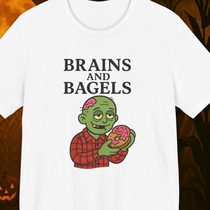 Zombie Tee, Brains and Bagels Shirt, Cartoon Zombie Shirt, Halloween Tee, Funny Zombie Tee, Unisex Tee, Halloween T-shirt, Spooky Halloween