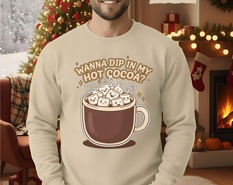 Hot Cocoa Mug Sweatshirt, Funny Retro Hot Chocolate Crewneck, Marshmallow Quote Pullover, Winter Cozy Jumper, Christmas Cocoa Shirt, Holiday