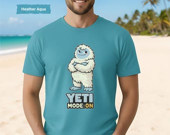Yeti Mode On T-shirt | Tecknad Yeti Grafisk T-shirt, Rolig Snömonster T-shirt, Rolig Vuxen Humor Yeti T-shirt