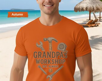 T-shirt unisexe atelier de grand-père, chemise rétro grand-père fixe, grand-père peut le réparer, chemise grand-père, cadeau grand-père, t-shirt fête des pères, t-shirt grand-père
