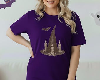 Gothic Witch Hat T-shirt, Halloween Season Witchy T-shirt, Witchy Unisex Top, Occult Clothing, Halloween Witch Shirt, Spooky Witch Fashion