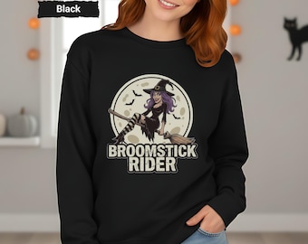 Hexe Broomstick Sweatshirt, Mond Halloween Kostüm Herbst Bekleidung, Hexerei Pullover, Witchy Unisex Hoodie, Halloween Witchy Rundhalsausschnitt, Witchy