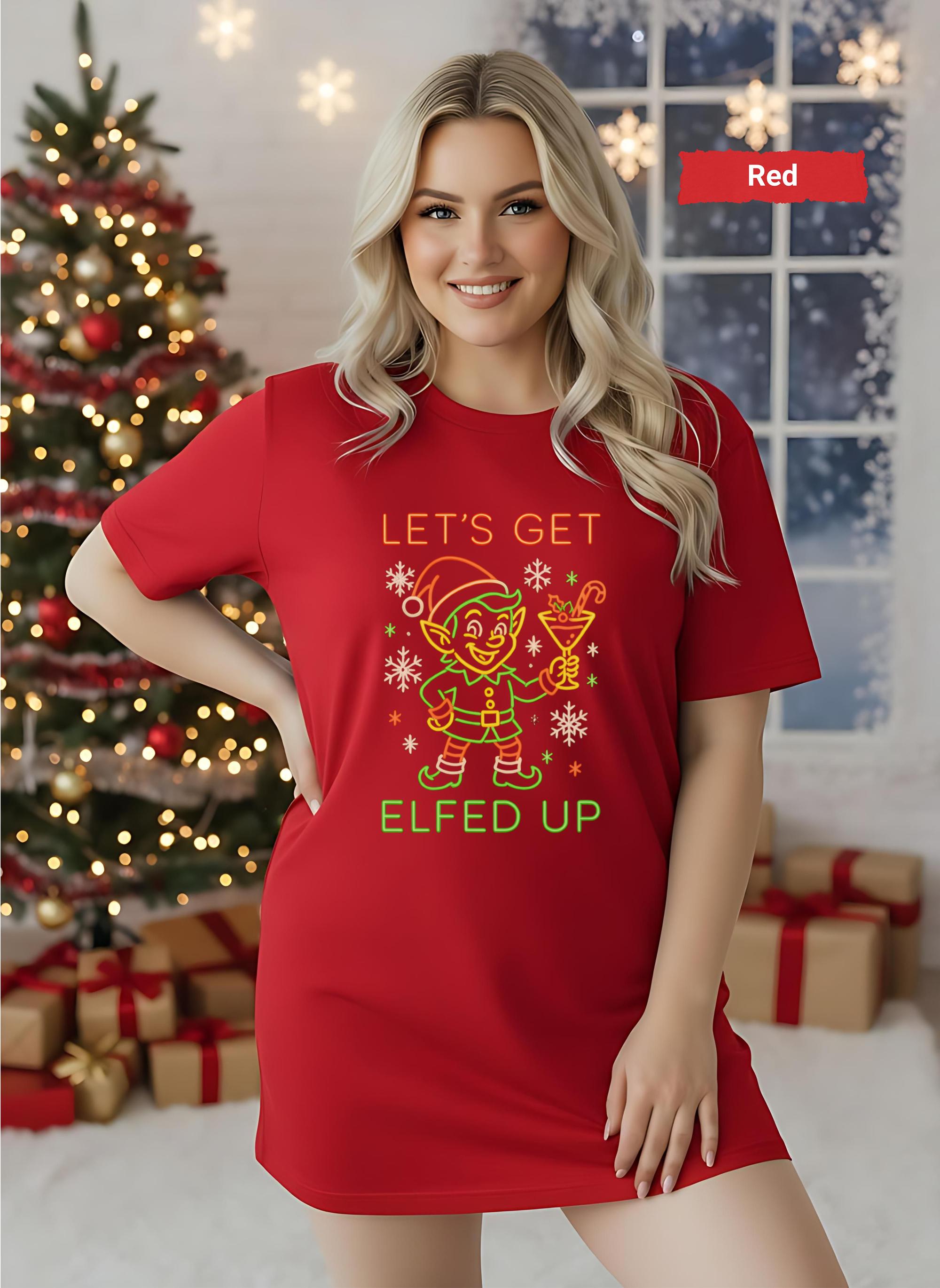 Christmas Elf Tee, Let's Get Elfed Up Shirt, Christmas Cartoon Neon Design,  Holiday Graphic Tee, Unisex Christmas Party Top, Xmas Party Tee