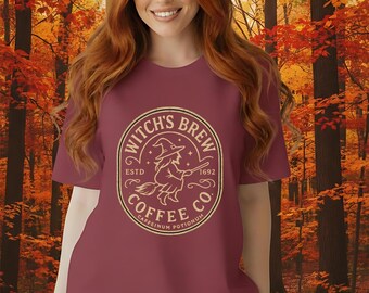 Vintage Witch's Brew Halloween-T-shirt, Halloween-heksen-T-shirt, shirt gotische stijl, heksenshirt, hekserijkleding, T-shirt koffieliefhebbers,