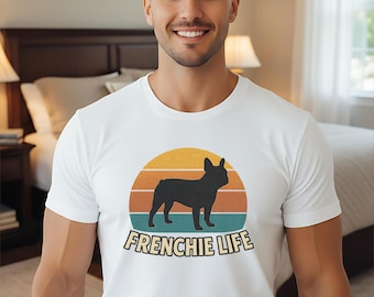 Comfort Colors® Frenchie Life Retro Sunset French Bulldog Silhouette T-shirt, Dog Lovers Tee, Frenchie Dog Tee