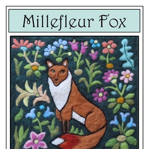 Needle Felt Kit Fox with Millefleur background, Floral Tapestry Adult Craft Kit Painting With Wool Folk Art