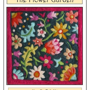 May include: A needle felting kit featuring a colorful floral design with a dark blue background. The kit includes all materials and instructions needed to create the felt artwork. The title "The Flower Garden" is displayed at the top of the image.