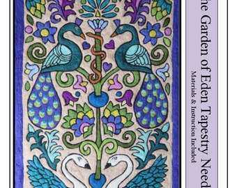 Needle Felt Kit: Garden of Eden Tapestry, Peacocks & Tree of Life Design Beginners Welcome