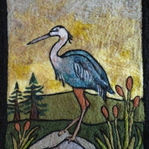 Needle Felting Kit Great Blue Heron Tapestry Painting with Wool 2D