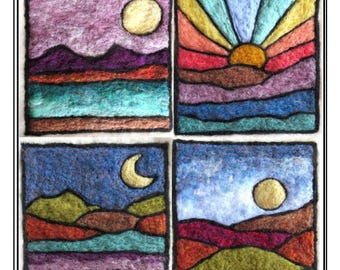 Needle Felting Kit Mountain Landscape Coasters - 4 unique scenes Made in Vermont Neysa Russo