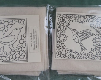 Needle Felting Merino Wool Pre Felt Sketched Design Hummingbird & Bird Ready to Needle