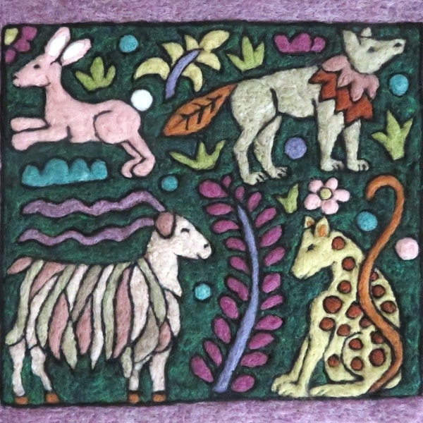 Kit de fieltro con aguja para tapiz de bestiario de animales medievales, fabricado en Vermont