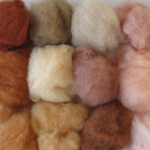 Needle Felting Wool Fiber Carded Wool Batt International Skin Tones Assortment