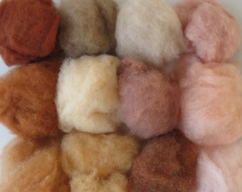 Needle Felting Wool Fiber Carded Wool Batt International Skin Tones Assortment