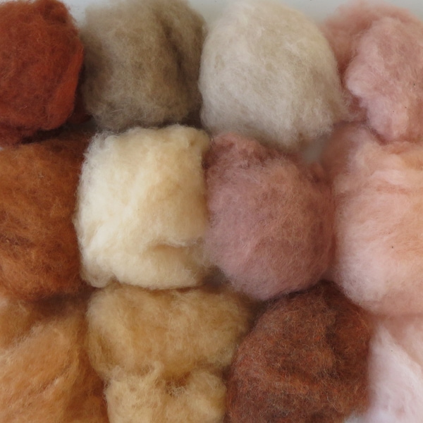 Needle Felting Wool Fiber Carded Wool Batt International Skin Tones Assortment