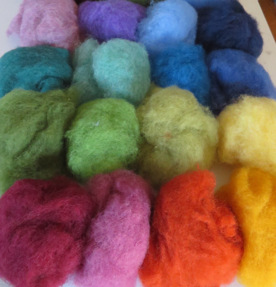 Needle Felt Wool Carded Wool Batt Rainbow Assortment the Motherload Short Staple Carded Wool for