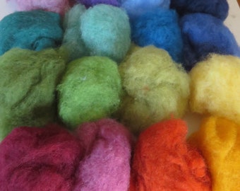 Rainbow Needle Felt Wool Batt: 16-Color Sampler, Short Staple