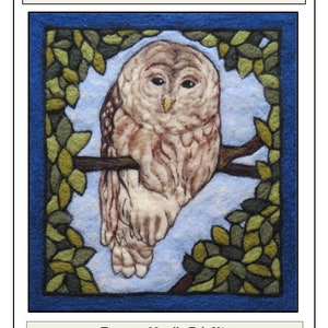 May include: A needle felting kit featuring a barred owl perched on a branch with green leaves. The kit includes instructions and materials. "Barred Owl" and "Tapestry Needle Felt Kit" are written in the image.