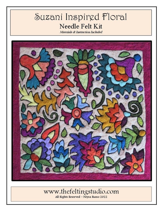 Needle Felting Kit Inspired by the Suzani Embroidery Floral Design Tapestry or Pillow Front