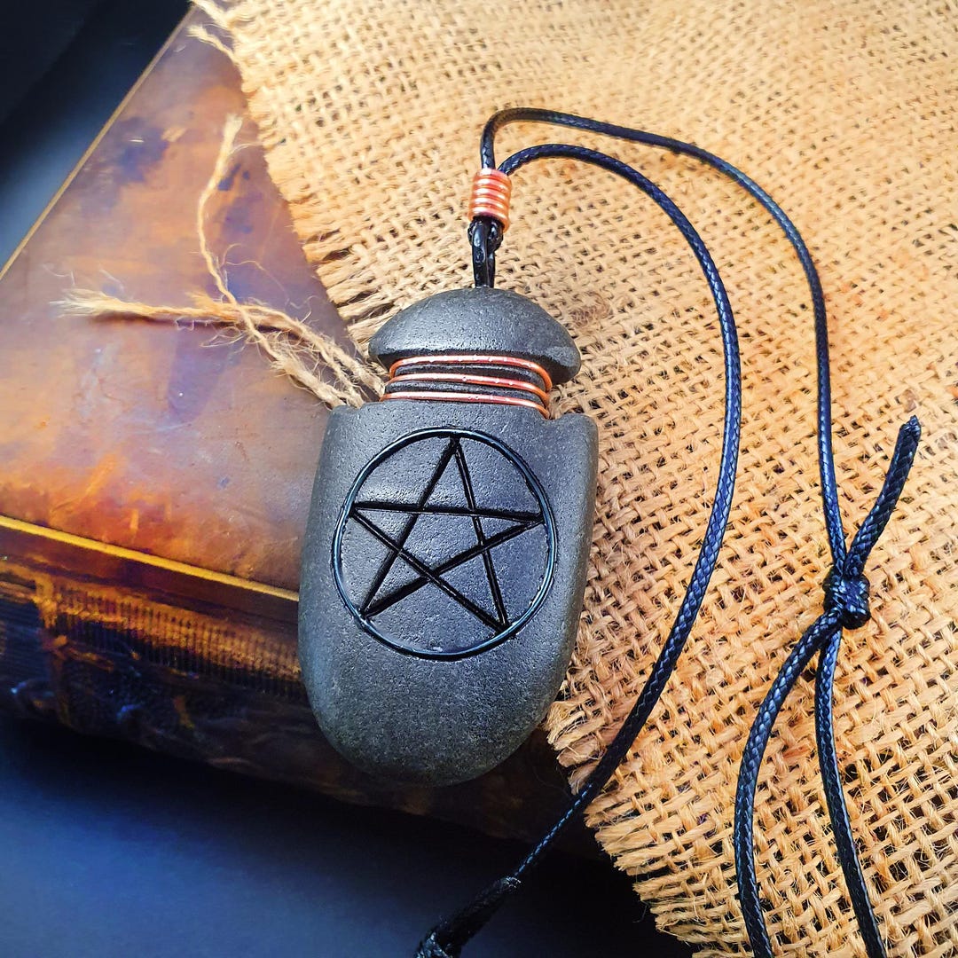 Evil Protection Stone Protection Pentacle Talisman, Witch Stone Divination Amulet Necklace ...