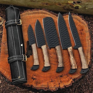 Handmade Carbon Steel Chef Knife Set, Kitchen Knives, Chef Set,Handmade 5 Pieces Luxury Chef Set, Gift for him,Gifts for her,Culinary set