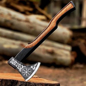 Handmade Viking Axe With Sheath,Engraved Axe Fantasy or Cosplay Axe, Unique Axe, Hiking Axe, Outdoor Axe, Gift for boyfriend, Bushcraft Axe