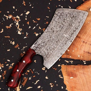 Handmade Damascus Steel Chef Cleaver Chopper Full Tang Kitchen Butcher Knife, Culinary knife, Anniversary gift, Meat Cleaver,Gift for men