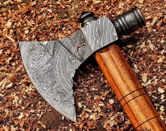 Handmade Damascus Steel Tomahawk, camping axe, Tomahawk Axe with leather sheath, Forged Tomahawk Axe, Personalised tomahawk, Bushcraft Axe