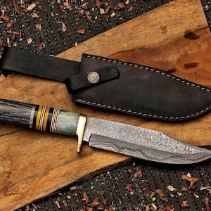 Coltello da caccia fatto a mano in acciaio di Damasco, coltello da caccia, regalo di compleanno, anniversario di matrimonio, regalo per uomo, regalo per marito, coltello da esterno