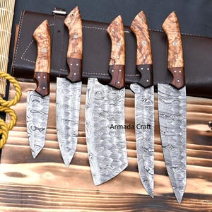 Handmade Damascus Steel Chef Knife Set, Kitchen Knives, Chef Set,Handmade 5 Pieces Luxury Chef Set, Gift for him,Gift for Chef, Culinary set