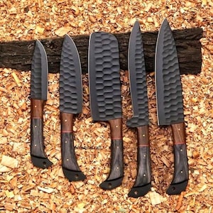Handmade Carbon Steel Chef Knife Set, Gift for Chef, Chef Set,Handmade 5 Pieces Luxury Chef Set, Gift for him,Gifts for her,Culinary set