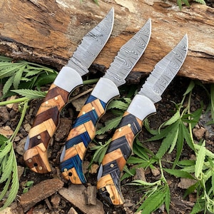 Set of 3 Handmade Damascus Folding Pocket Knife, Fold blade,Outdoor knife,Gift for him, Gift for dad, Anniversary gift, Birthday gift knife