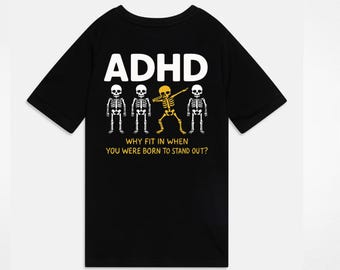 Esqueleto con TDAH SVG / Nacido para destacar / Descarga digital divertida de Halloween con TDAH / Esqueleto PNG para sublimación, camisetas, tazas y más