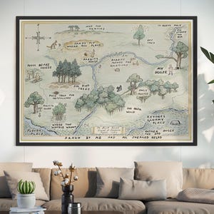 Winnie The Pooh Map, Original Acre Map, 100 Acre Wood Map, Push Pin Map,Kids Room Wall Decor, Canvas Map, Kids Bedroom Decor, Glass Pooh