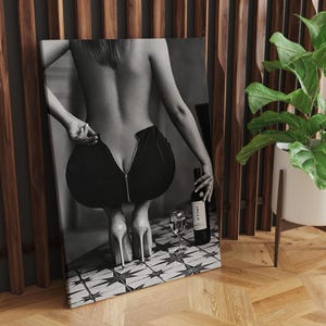 Woman with wine glass Poster, Black and White, Fashion Photography, Bar Cart Print, Alcohol Wall Art, Feminist Poster
