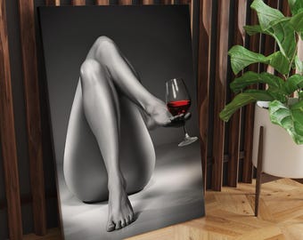 Woman with wine glass Poster, Black and White, Fashion Photography, Bar Cart Print, Alcohol Wall Art, Feminist Poster
