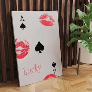 Playing Card Wall art, Ace of Spades Print, Trendy Retro Kiss Lips, Femme Fatale Print | Apartment aesthetic