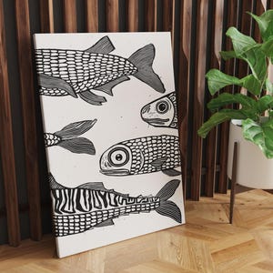 Sardines Print Black and White Poster - Wall Art Fish Print- Kitchen Art
