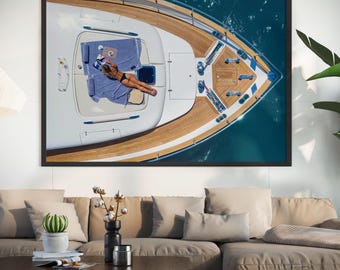 Luxury Yacht Canvas Print, Summer Sailing Poster, Old Money Aesthetic