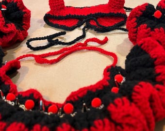 Crochet Black and Red Clown Accessory Set