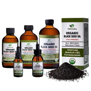 Aceite de semilla negra - 100 % puro, prensado en frío, comino Nigella Sativa, vidrio, orgánico USDA