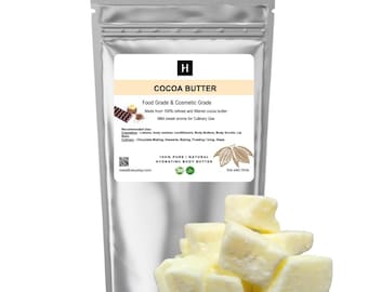 Manteca de cacao de grado alimenticio y cosmético: aroma ligeramente dulce, trozos suaves